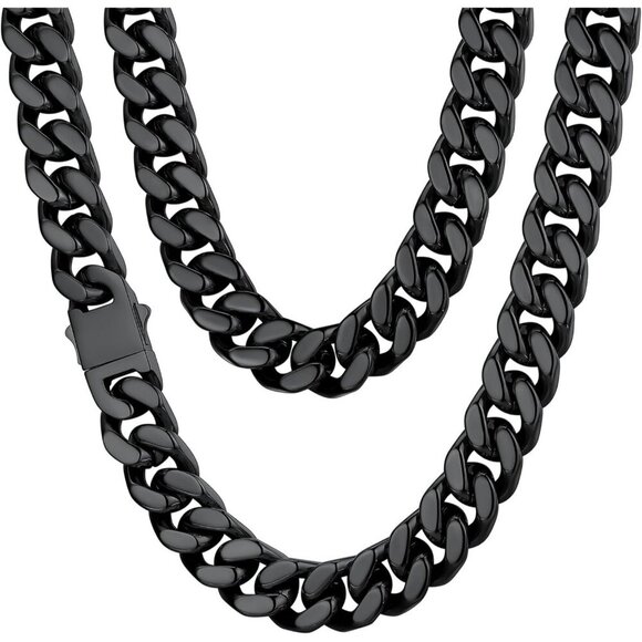 Other - Men's 14mm Width Steel Black 18K Gold Plated Cuban Durable Hip Hop Chain Jewelry